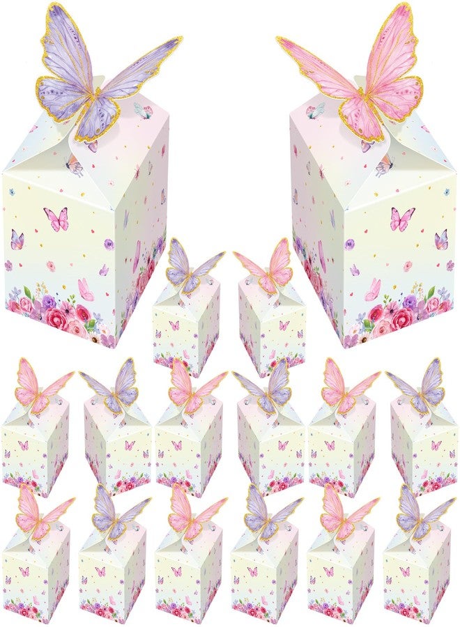 Qilery 24 Pcs Butterfly Party Favor Treat Boxes Pink and Purple Floral Goodie Gable Candy Box Gift Boxes Paper Butterfly Decorations for Birthday Party Supplies Chocolate Present Wedding Baby Shower - Image 1